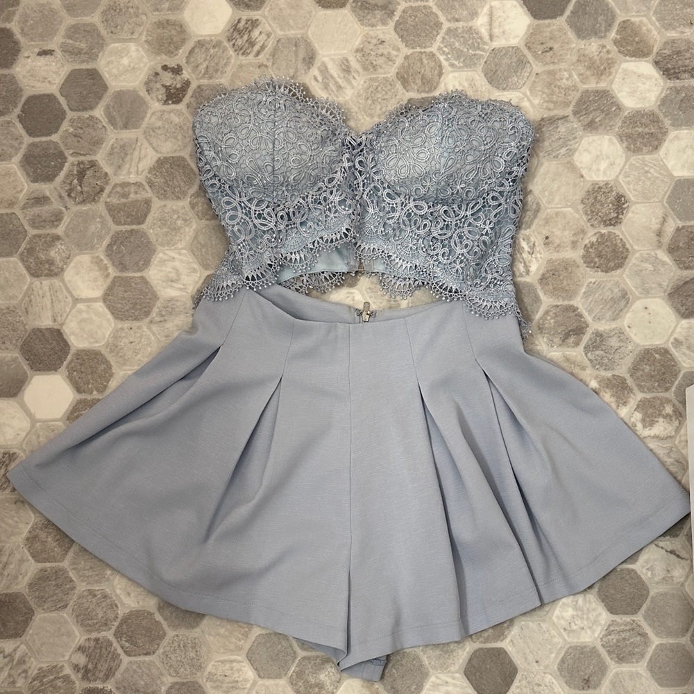 L'ATISTE Light Blue Lace Bustier Romper
